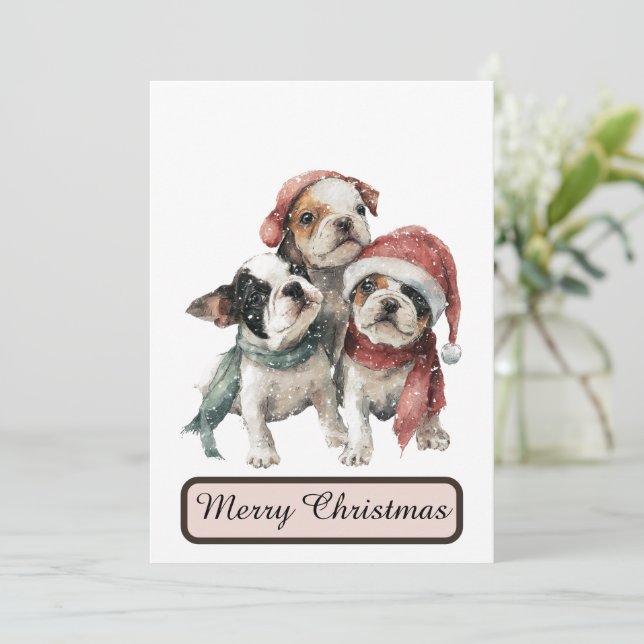 Winter Puppies Christmas Card Festive Greeting (Standing Front)