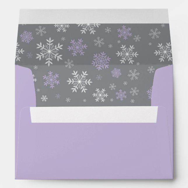 Winter Purple and Gray Snowflake Pattern Envelope (Back (Bottom))