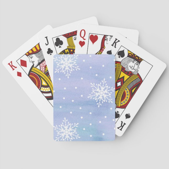 Winter Purple Blue Sky White Snowflakes Polka Dots Poker Cards (Back)