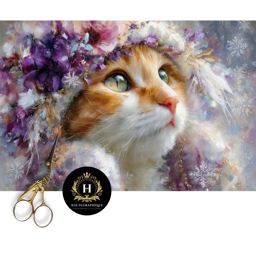 Winter Purple Floral Cat Decoupage Craft Paper