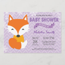 Winter Purple Fox Girl Baby Shower Invitation