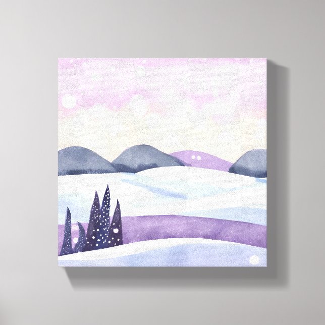 Winter Purple Hills Watercolor Canvas Print (Front)