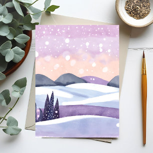 Winter Purple Hills Watercolor Holiday Card