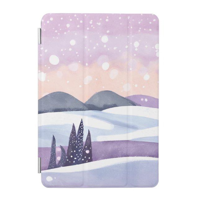 Winter Purple Hills Watercolor Painting iPad Mini Cover (Front)