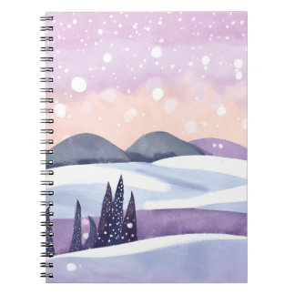 Winter Purple Hills Watercolor Painting Notebook