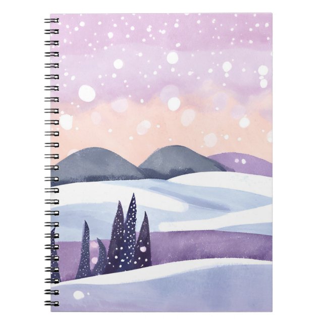 Winter Purple Hills Watercolor Painting Notebook (Front)