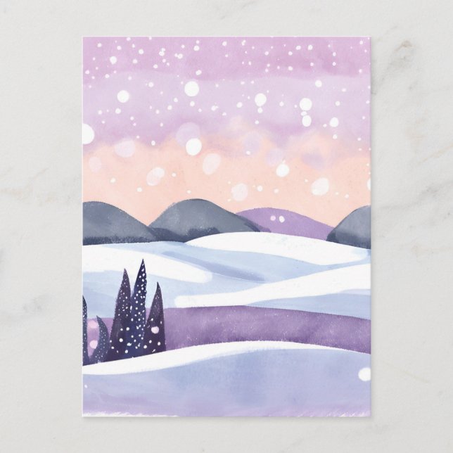 Winter Purple Hills Watercolor Postcard (Front)