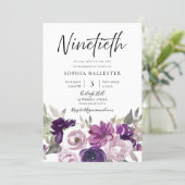 Winter Purple Lavender Floral 90th Birthday Party Invitation (Standing Front)