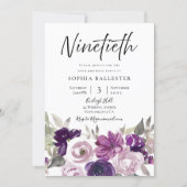 Winter Purple Lavender Floral 90th Birthday Party Invitation (Front)