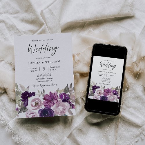 Winter Purple Lavender Floral Elegant Wedding Invitation