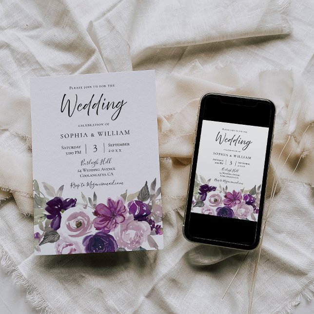Winter Purple Lavender Floral Elegant Wedding Invitation (Creator Uploaded)