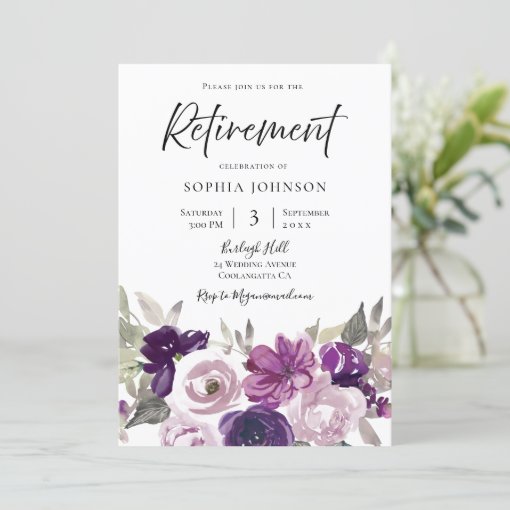 Winter Purple Lavender Floral Retirement Party Invitation | Zazzle