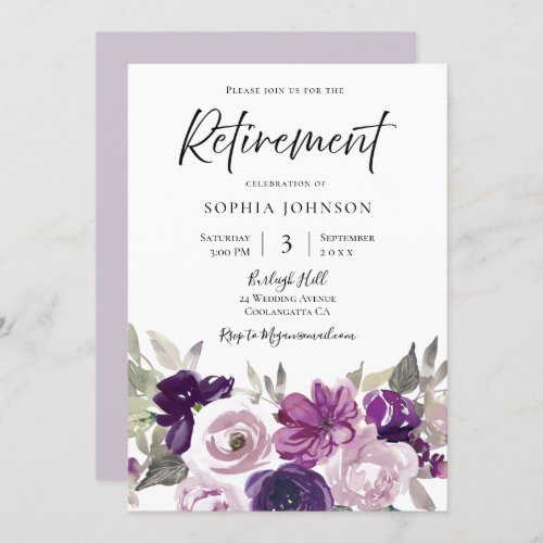 Winter Purple Lavender Floral Retirement Party Invitation