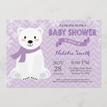 Winter Purple Polar Bear Baby Shower Invitation