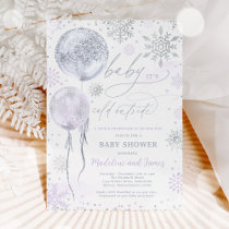 Winter Purple & Silver Snowflake Baby Shower Invitation