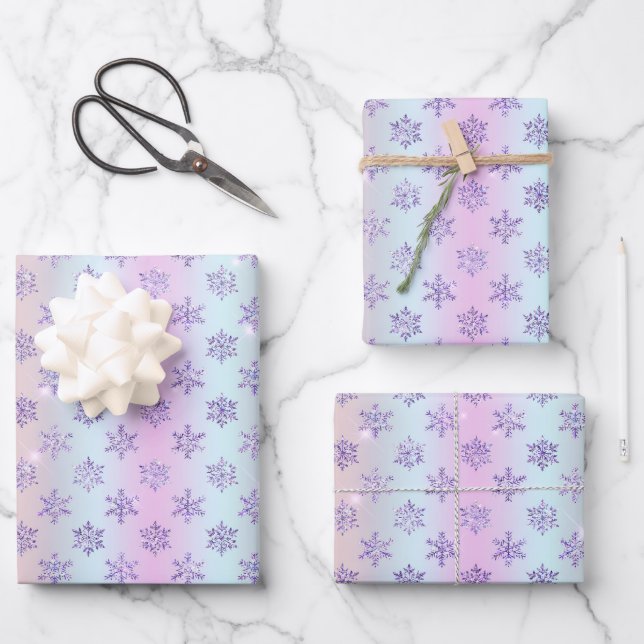 Winter Purple Snowflakes Illustration Wrapping Paper Sheets (Front)