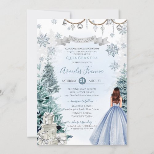 Winter Quinceanera Light Blue Snowflakes Holiday  Invitation