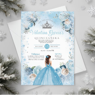 Winter Quinceañera Snowflakes Dusty Blue Crown Invitation