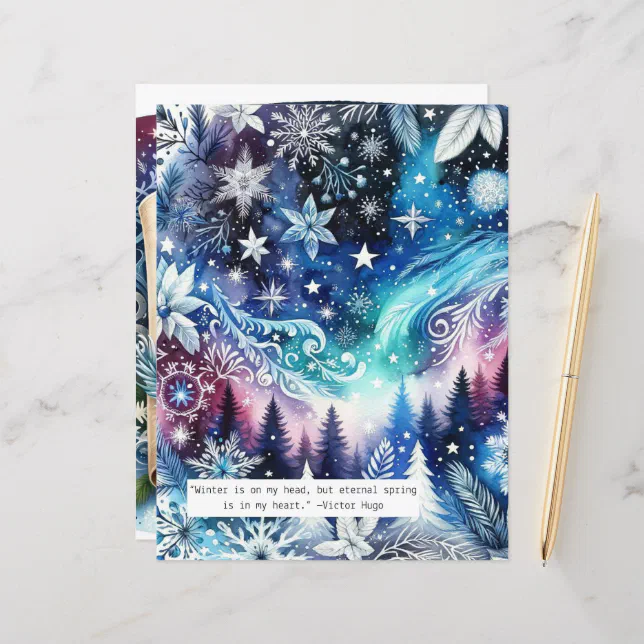 Winter Quote Blue Scrapbook Paper (Front/Back In Situ)