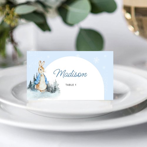 Winter Rabbit Baby Shower Arch Folded Place Card