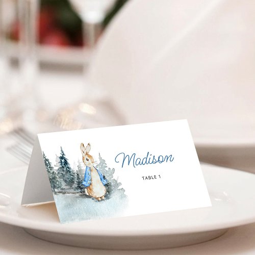 Winter Rabbit Baby Shower Folded Place Card