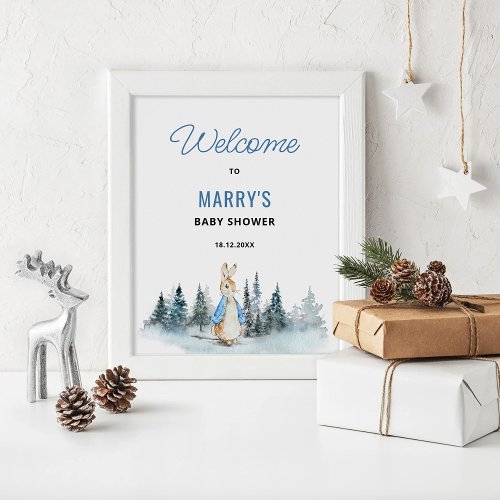 Winter Rabbit Baby Shower Welcome Sign