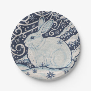 Winter Rabbit Blue & White Delft Dedham Paper Plates