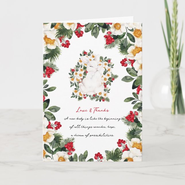 Winter Rabbit Floral | Baby Shower Thank You (Front)