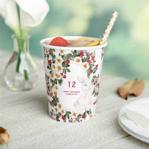 Winter Rabbit Floral  Birthday Party Paper Cups