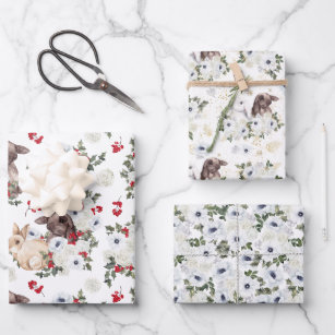 Winter Rabbit Floral   Chinese New Year  Wrapping Paper Sheets