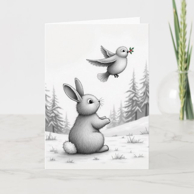 Winter Rabbit Illustration Card (Front)