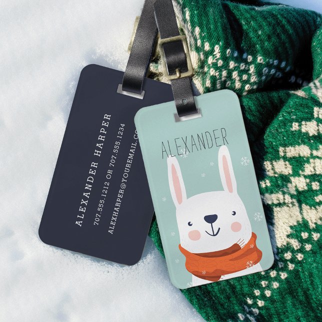 Winter Rabbit Personalized Bag Tag | Mint (Creator Uploaded)