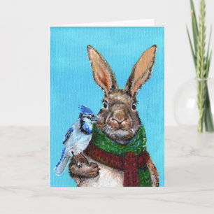 Winter Rabbit with Blue Jay Card