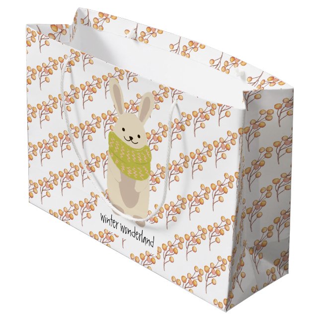 Winter Rabbit With His Striped Scarf Large Gift Bag (Back Angled)