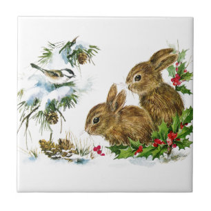 Winter Rabbits Ceramic Tile