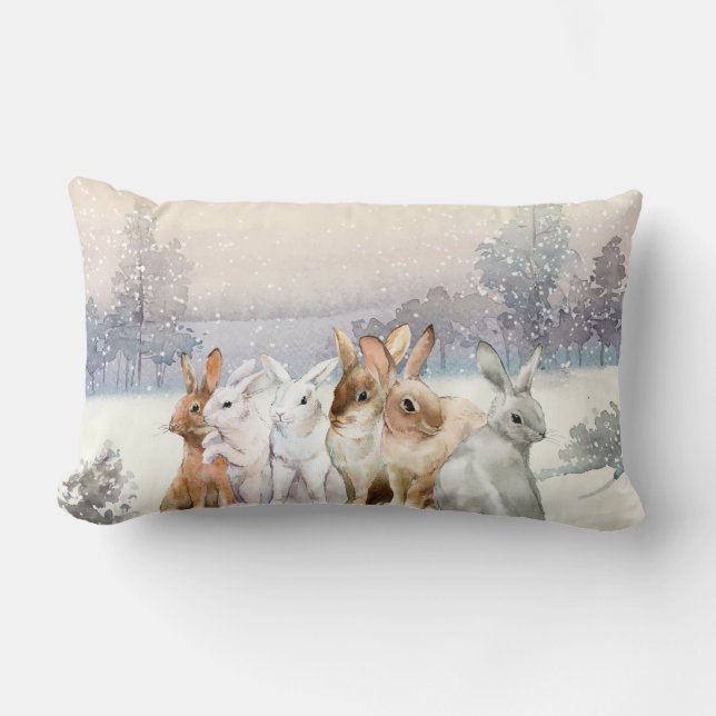 Winter Rabbits Lumbar Pillow (Front)