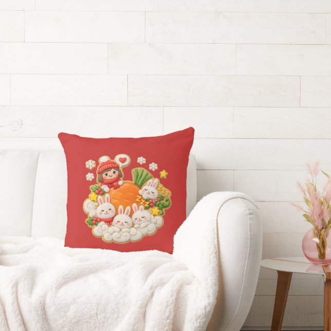 Winter rabbits throw pillow (Couch)