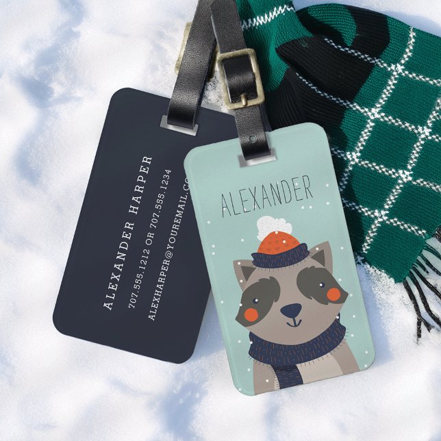 Winter Raccoon Personalized Bag Tag | Mint (Creator Uploaded)