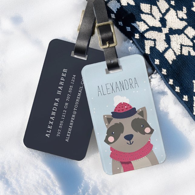 Winter Raccoon Personalized Bag Tag | Sky (Creator Uploaded)