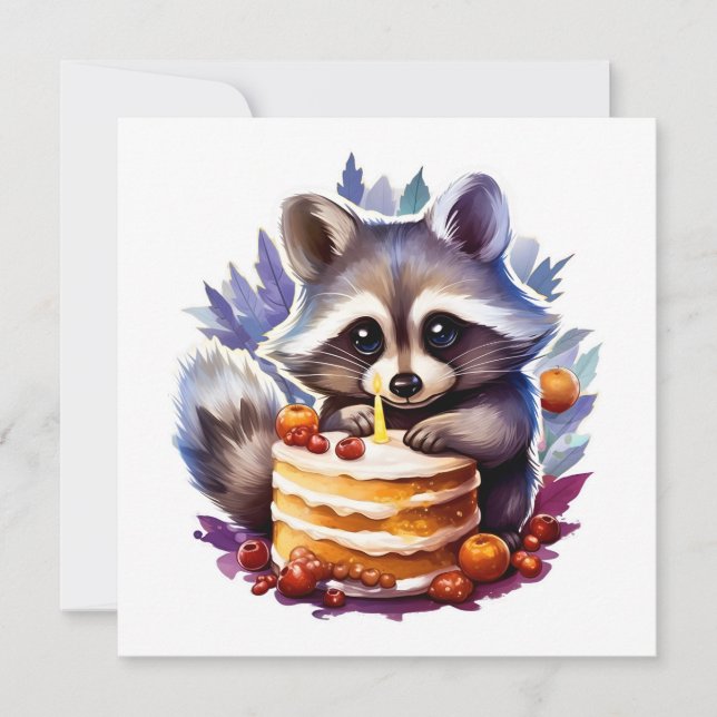 Winter Raccoon with a 1th Birthday cake (Front)