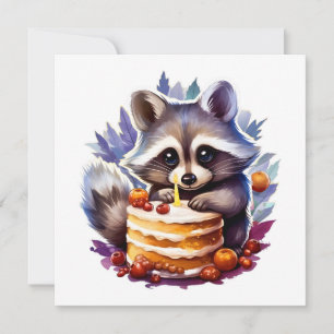 Winter Raccoon with a 1th Birthday cake