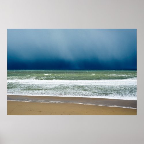 winter rain storm approaching beach poster