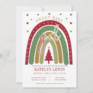 Winter Rainbow Christmas Girl Baby Shower Invitation