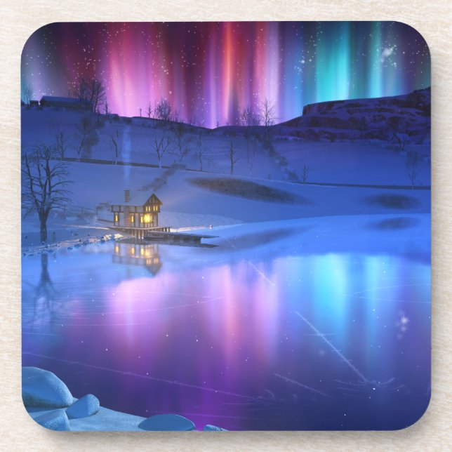 Winter Rainbow Cork Coasters (Front)