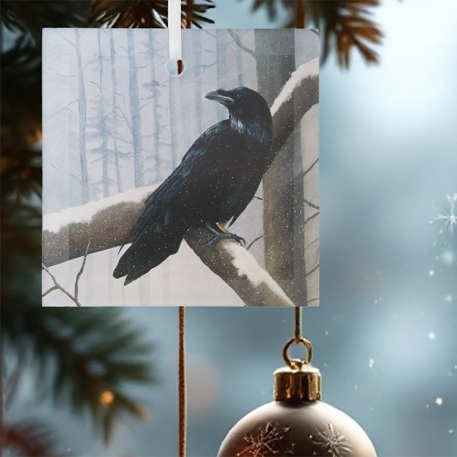 Winter Raven Forest Glass Ornament (Creator Uploaded)