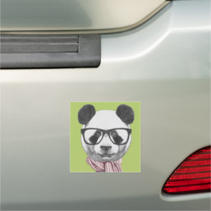 Winter Ready Panda Bear Car Magnet