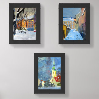 Winter realistic painting wall art sets