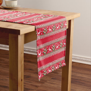 Winter Red and Green Christmas Fair Isle Short Table Runner