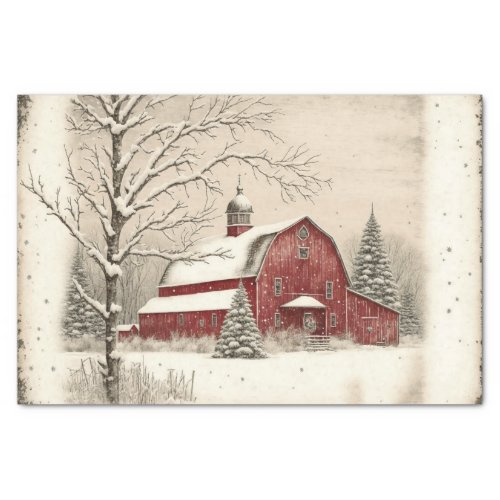 Winter Red Barn Tissue Paper