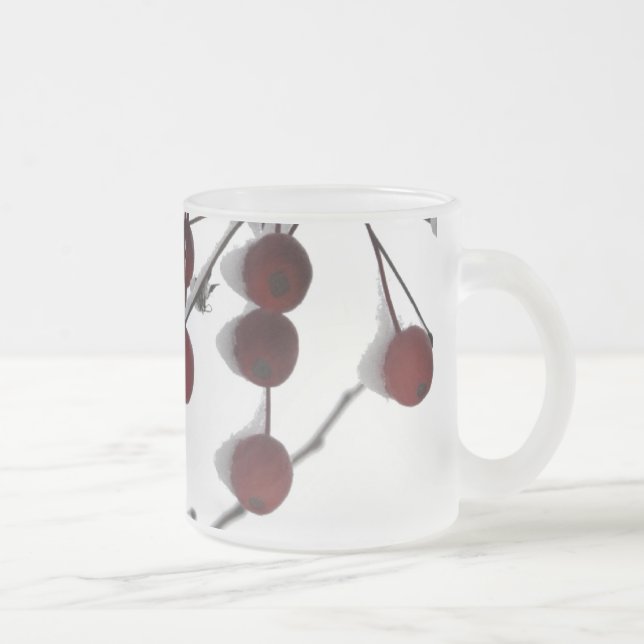 Winter Red Berries, 2 Frosted Glass Coffee Mug (Right)